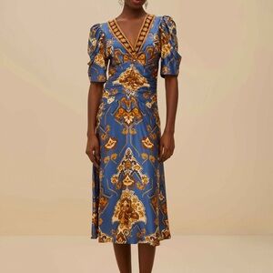 FARM Rio Blue Ornament Floral Midi Dress
